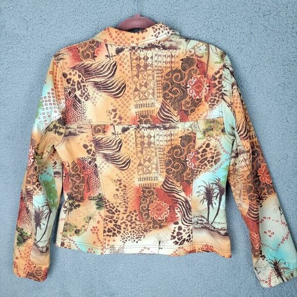 Maggy London Jacket Blazer Womens 12 Full Zip Colorful Africa Animals Artsy - Picture 2 of 16